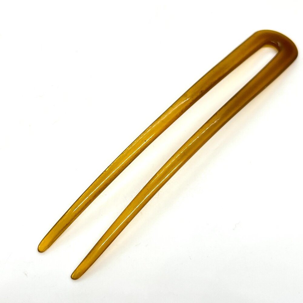 VINTAGE MOLDED LUCITE Hair Fork Style Amber Brown U Shape Hair Pick Accessory